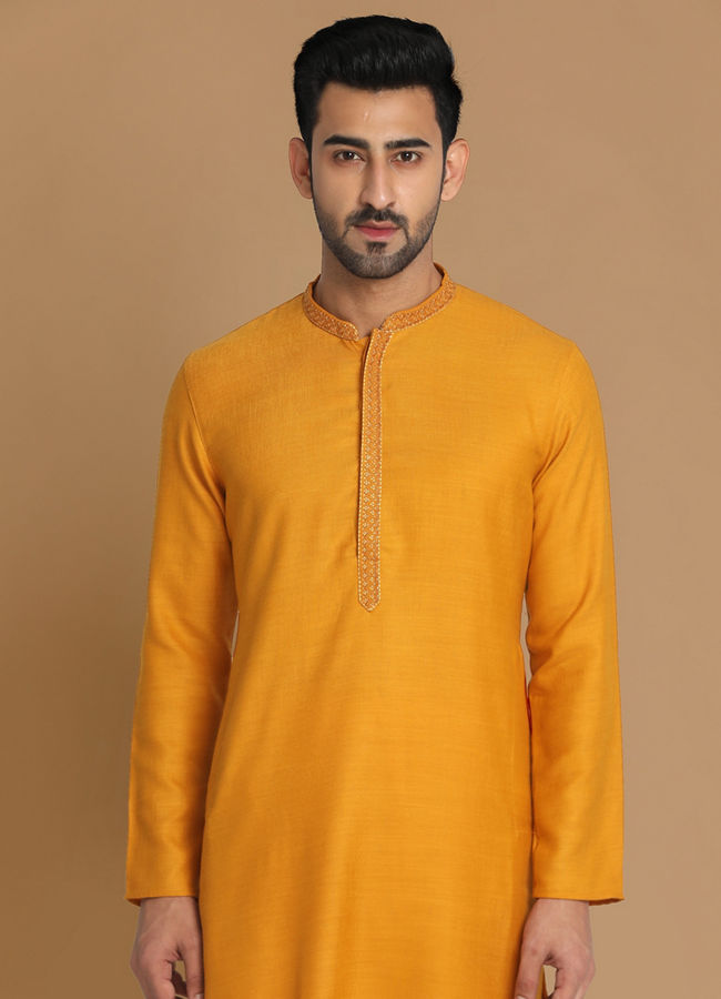 Jamevar Kurta pajama set in Orange main image 1